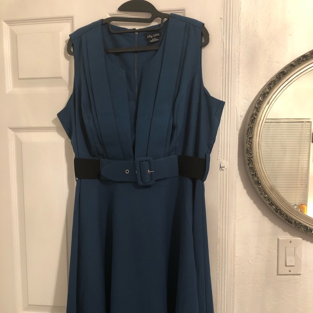 Beautiful Teal Swing Dress with Pleated Bodice